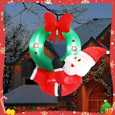 4 Fuß Hängende Aufblasbare Weihnachtsdekoration: LED Weihnachtsmann mit Girlanden für drinnen & draußen – Festliche Stimmung garantiert! – Bild 6