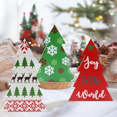 3 Pieces Rustic Wooden Christmas Trees,Large Size Christmas Wooden Tree Sign Xmas Table Centerpiece,Freestanding Xmas Trees,Christmas Farmhouse Hobby Lobby Decoration