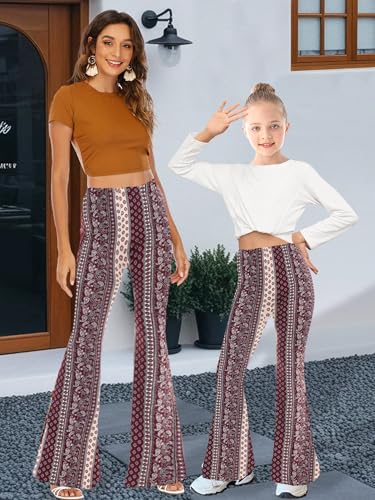 Image of WSPLYSPJY Women's Print Stretch Bell Bottom Flare Palazzo Pants Trousers