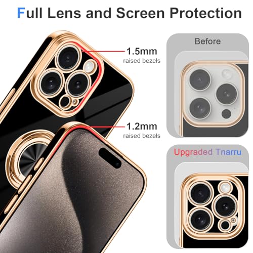 Coque iPhone 15 Pro avec protection intégrale d'objectif et placage TPU noir luxe