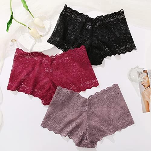 Sexy Lace High Waisted Boyshort Panties for Women See Through Underwear