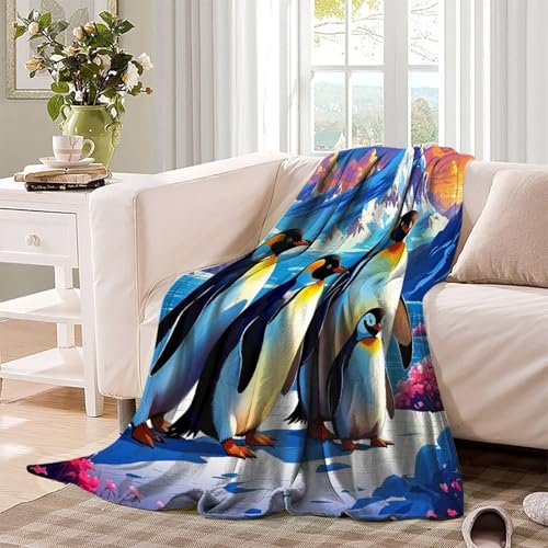 Couverture lit pingouin 3D en microfibre douce et chaude pour canapé