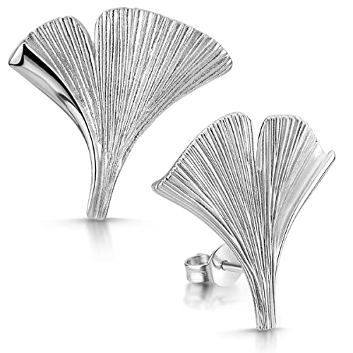 MATERIA by Matthias Wagner Damen Ohrstecker Silber 925 Ginkgo Ohrringe rhodiniert SO-16