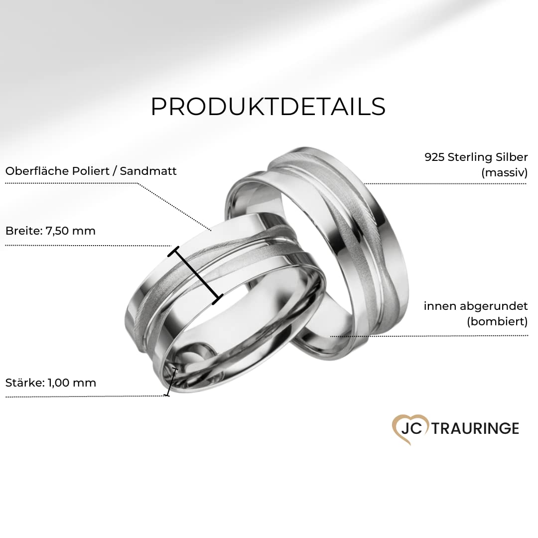 JC SILBER TRAURINGE 925 STERLING EHERINGE S012 (PAARPREIS)