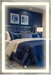 Espelho Retangular Com 3 Tons de LED - Grande de parede moderno jateado lapidado decorativo com iluminação e Botão Sensor touch screen (3 cores de Luz - LED QUENTE, NEUTRO E FRIO) (40x60cm)
