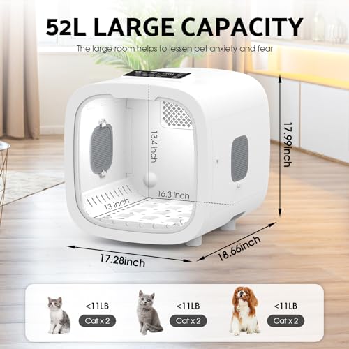 Cobuy 52L Automatic Pet Dryer Box, Pet Grooming Dryer, Cat Hair Drying Box, Light, 5 Modes, Adjustable Speed and Temperature, Timer, Low Noise (52L White)