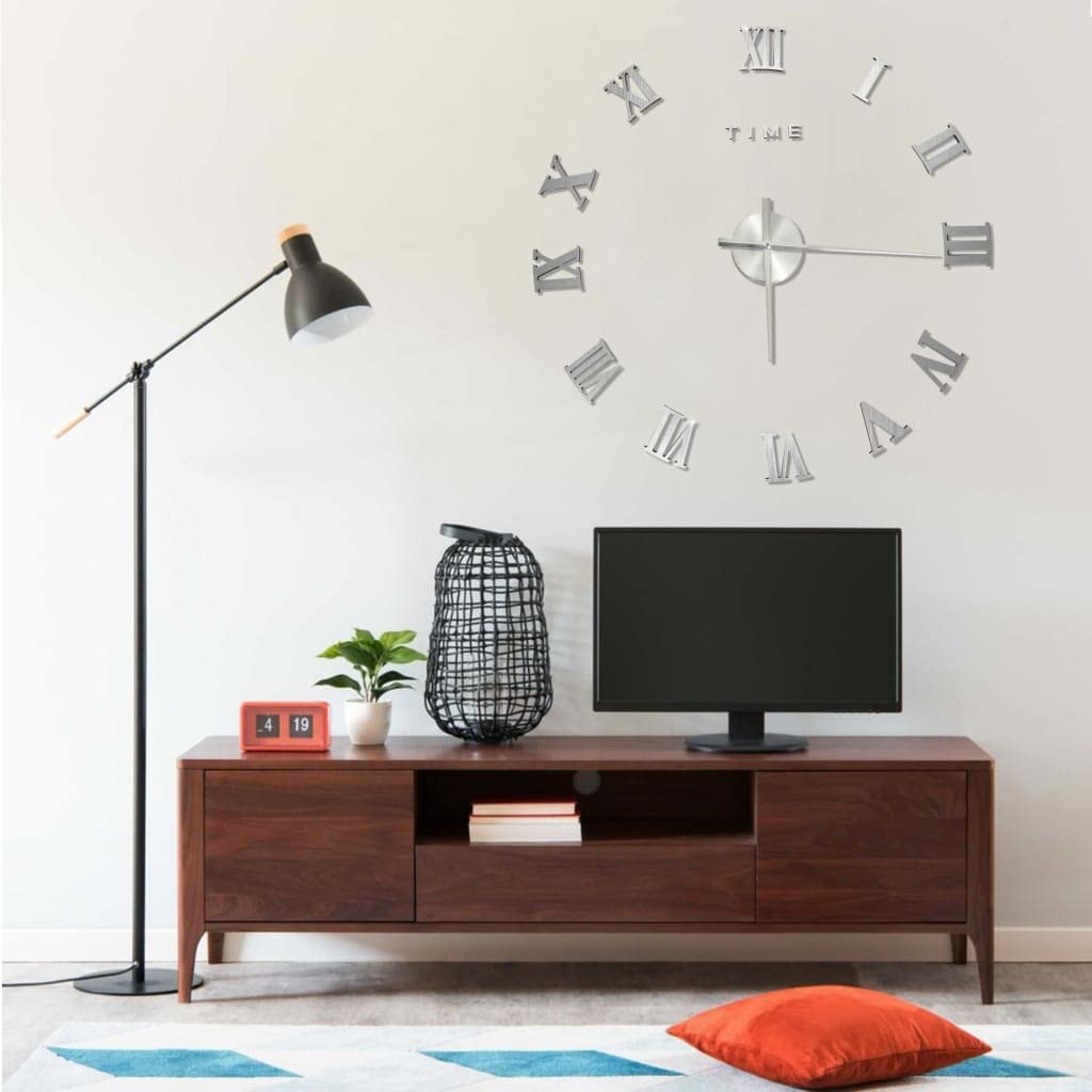 Horloge murale 3D argent 100 cm XXL décoration maison style moderne