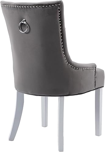 Miniatura 4 de Kmax Velevt - Juego de 2 sillas laterales tapizadas de mediados de siglo, modernas sillas decorativas con patas de madera blanca capitoné con