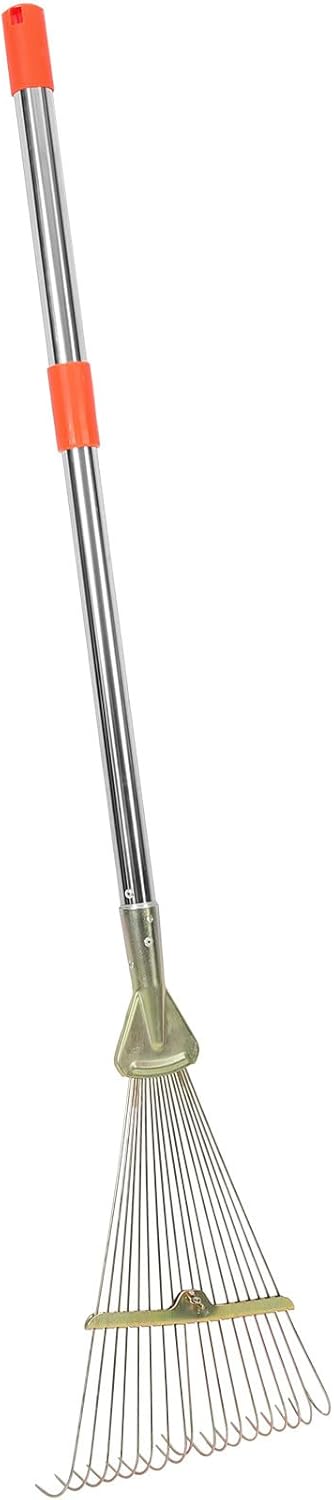 Ciieeo 18-Tine Leaf Rake with Retractable 80cm Stainless Steel Handle for Lawn and Garden, Sturdy Landscape Rake for Leaves and Soil Spreading in Outdoor Gardening
