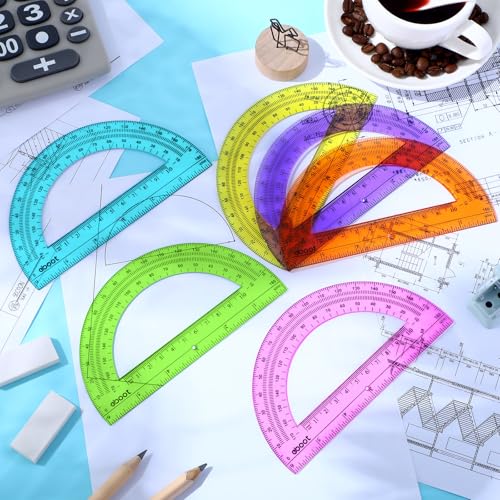 Image of EBOOT 24 Pack Plastic Protractors Math Protractor 180 Degrees 6 Inch (Multi Colors)