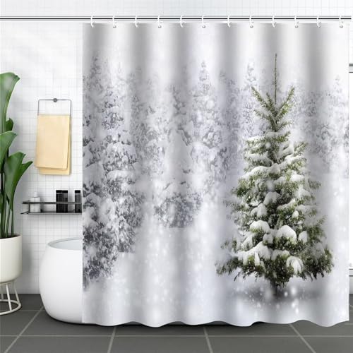 Duschvorhang Weihnachten 180x240cm, Gewichteter Saum, Schnell Trocknend Polyestergewebe Badezimmerzubehör, Waschbar Blickdicht Bad Vorhang Bohemien Shower Curtain mit Haken, für Badewanne/Dusche W-498