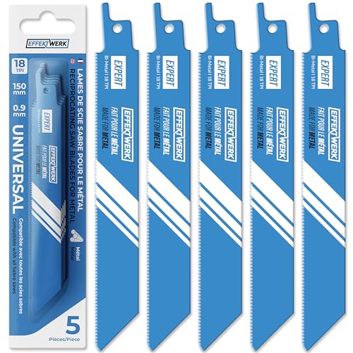 Effektwerk Lot de 5 lames de scie alternative pour métal – Lames de scie sabre en acier bimétallique avec 18 TPI (dents par pouce)