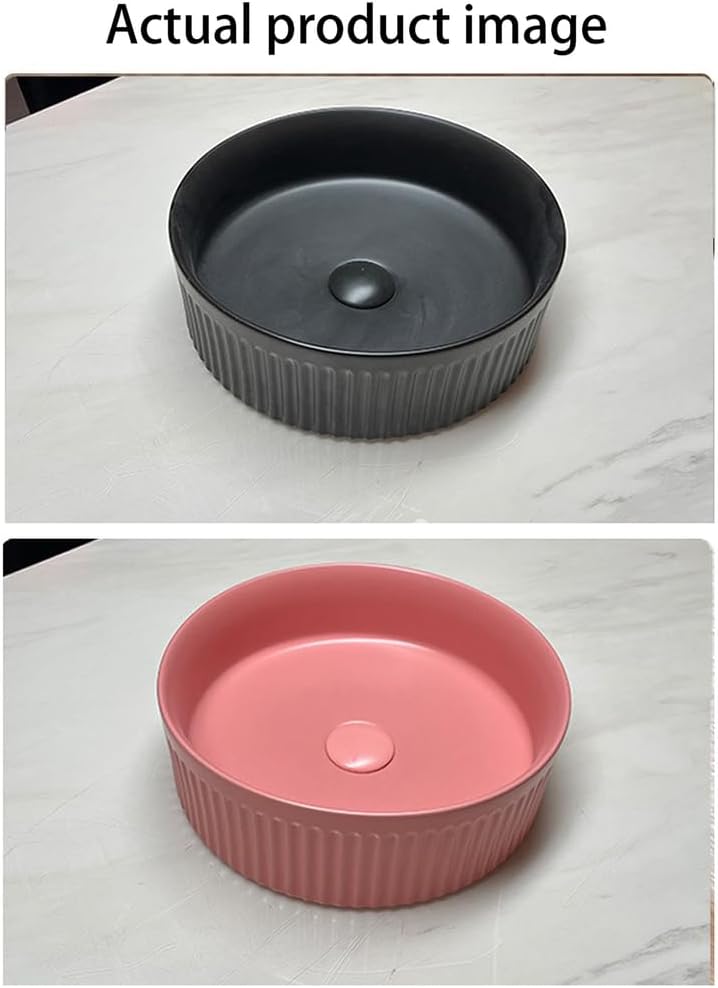 Small Sink Above Counter 12 Inch Round Bathroom Vessel with Tap&Drain White Porcelain Sink Bowls for Bathroom Restaurant Counter Basin RV Camper Bathroom Sink,Black,L37*W37*H13