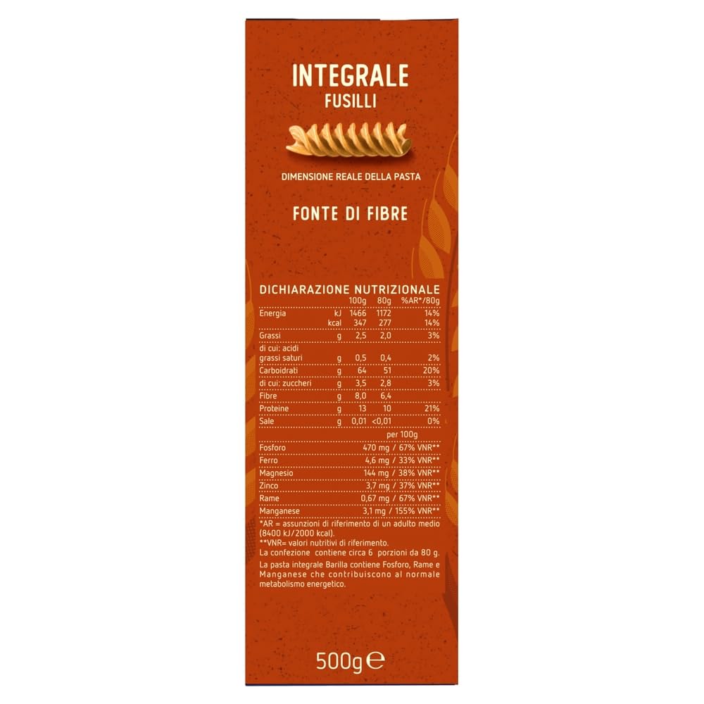Italian Gourmet Fusilli Integrale Pasta italiana Vollkorn al dente 30 x | Ricca di fibre, forma a spirale; 11 Minuten Kochzeit, nimmt Saucen gut auf, Gesamtnettogewicht 15 kg + Kostenlos Polpa 400g