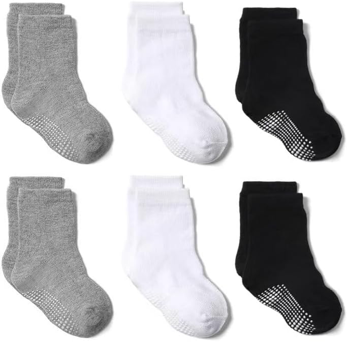 INOGIH 6 Pairs Toddler Baby Non Slip Socks with Grippers Anti Skid Socks for 1-3 Years Kids