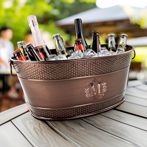 Personalized Beverage Tub Plus Insulated Bar Mat - Wedding Gifts, Housewarming, Bridal Shower Unique Gifts, Engagement Gifts for The Couple (15Qt. Copper + Mat)