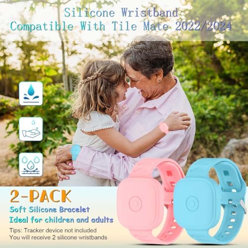 2-Pack Case for Tile Life360 Mate (2024),Soft Waterproof Silicone Bracelet for Tile Life360 Mate GPS Tracker,Adjustable Strap, for Kids/Child/Teen (Pink + Light Blue) - 2