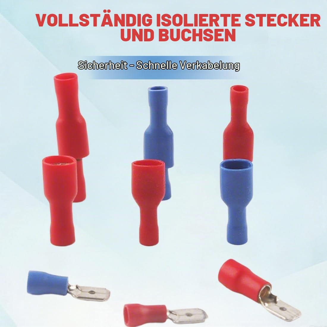 100 Pack schnellkupplungsbuchse vinyl vollisoliert, flachsteckhülsen 6.3 x 0.8mm Kabelschuh, Rot für 0.5-1.5mm² (22-16 AWG), Blau für 1.5-2.5mm² (16-14 AWG)