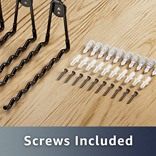 Cocoya Garage Hooks, Large 4-Pack Shed Storage Hanger 11.8" Long Heavy Duty Wall Mount Double Holder With 2 Extension Cord Storage Straps, Organize Yard Utility Garden Tool Hanging Ladder Black #TOP6