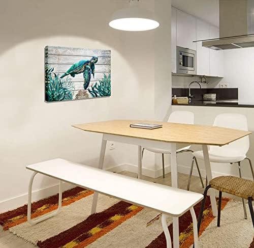 Sea Turtle Bathroom Decor Ocean Canvas Pictures Beach Theme Wall Art Coastal Artwork for Kid Girls Room Living Room Bedroom Home Office Sea Life Wall Decorations(16"x12"Framed) Sea Turtle Wall Art 12"x 16" x 1 Panel