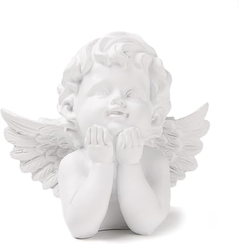 BRABUD Estatua de ángulo blanco de resina estatua de querubín rezando interior al aire libre hogar jardín alas ángel decoración figura colección 4.9
