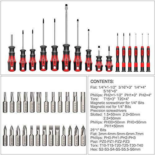 Xool 42Pcs Magnetic Screwdriver Set With Tray, Torx Phillips Flat Hex Pozi Non-Slip Magnetic Tips Screwdriver Set #TOP5