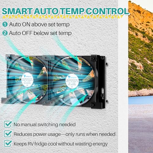 12V RV Fridge Ventilation Cooling Fan 5.5" (140mm), Custom Mounts For American RV Side Vents, Adjustable Temperature Settings, High Tech Remote With Manual/Auto Modes, IP54 Waterproof, DC12V/0.3A by Tellingyou - Image 5