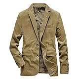 KPILP Loose Fit Herren Vintage Retro Anzugjacke mit Zwei Knopf Freizeit Männer Sakkos Blazer Cord Mantel Winter Warm Leichtes Outwear Revers und Tasche