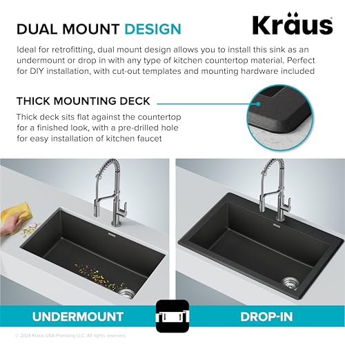 KRAUS Black 33 in Single Bowl Drop In Granite Kitchen Sink KGD-54BLACK - image 6