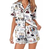 CENCORY Women’s Silk Short Satin Pajama Set - Soft Button Down Sleepwear Shorts, Elegant Loungewear Valentine Gift wine lover