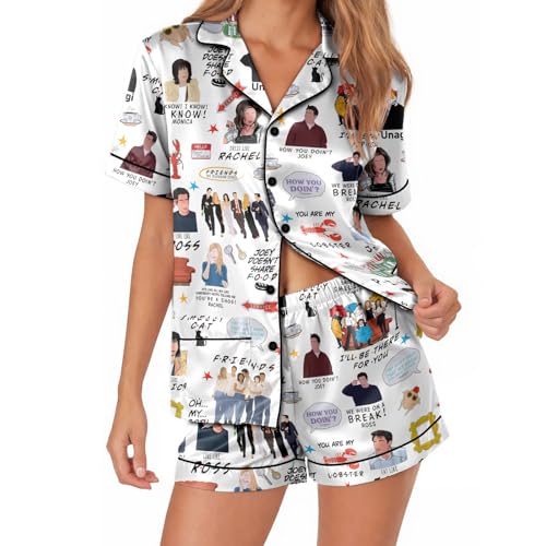 CENCORY Women Satin Pajamas Set Short Sleeve Button Down Bachelorette Bridesmaid BFF Birthday Gift Friends X-Large