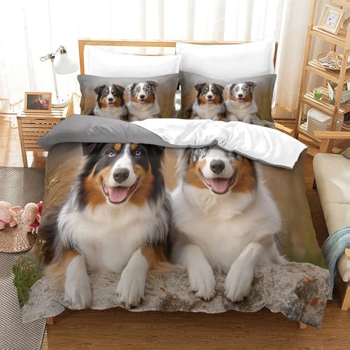 Parure de lit 3d chiens super king housse couette 260x220cm microfibre