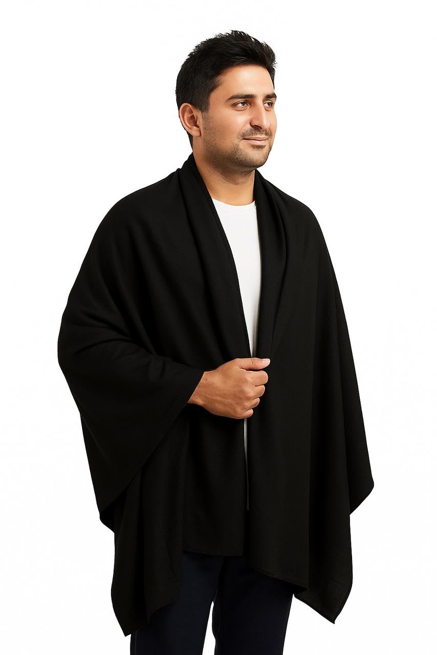 rudrawraps Men's Shawl Wrap, Black, Soft Drape Style poly wool winter wear-picture-48