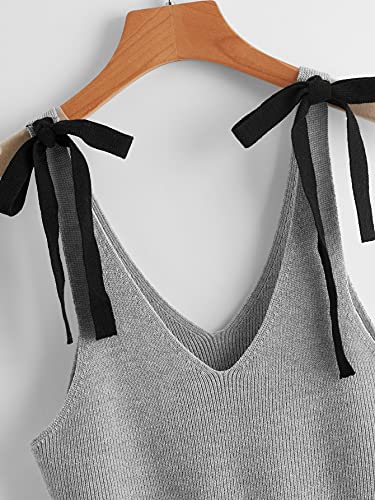 Sweatyrocks Women's Casual Knit Top Sleeveless Ruffle Hem V Neck Peplum Crop Tank Top Bowknot Grey S #TOP4