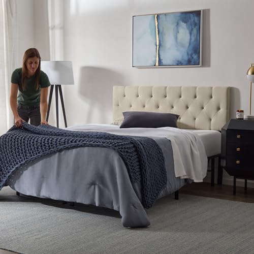 Lucid Mid-Rise Upholstered Headboard - Diamond Tufted - Padded Polyester - Adjustable Height from 34” to 46” - Easy Assembly - Bed Frame or Wall Mount - Sturdy - Pearl - Twin / Twin XL Size by LUCID - Image 3