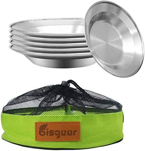 Bisgear Camping Stainless Steel 8.5 inch Kitchen Dinner Plate Pack of 6 Mess kit Outdoor Dinnerware Set BPA Free Round Plates for Backpacking, Hiking, Picnic & BBQ (8.5 inch)