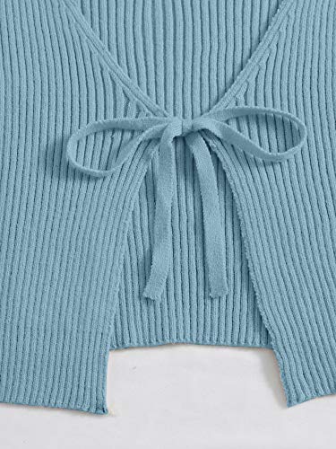 Image of Floerns Women's Tie Front Long Sleeve Rib Knit Shrug Sweaters Cardigan Crop Top