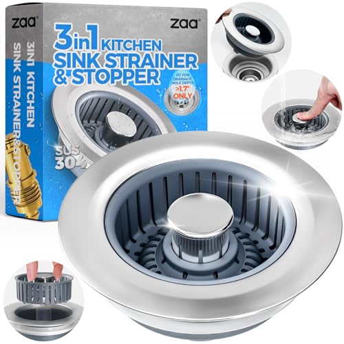 Comparison: Best Sink For Small Kitchen 6 Upgraded 3in1 Kitchen Sink Drain Strainer & Sink Stopper, Stainless Steel Kitchen Drain Plug & Sink Installation Parts with Anti-Clogging Basket, Fit US Standard 3-1/2'' Sink Drain Hole, Silver