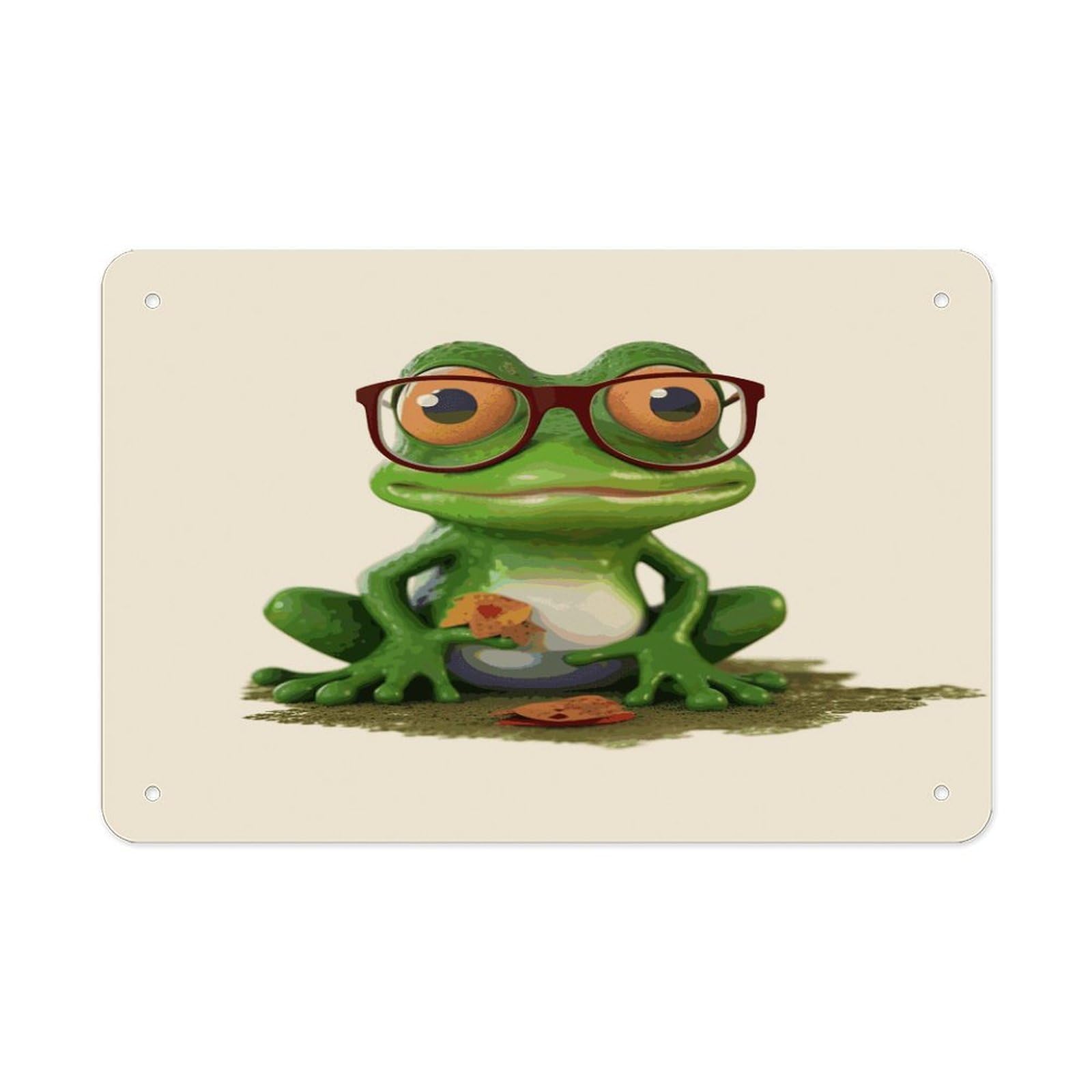 Fekiloot Style Frog Wearing Glasses Metal Signs Wall Art Tin Sign