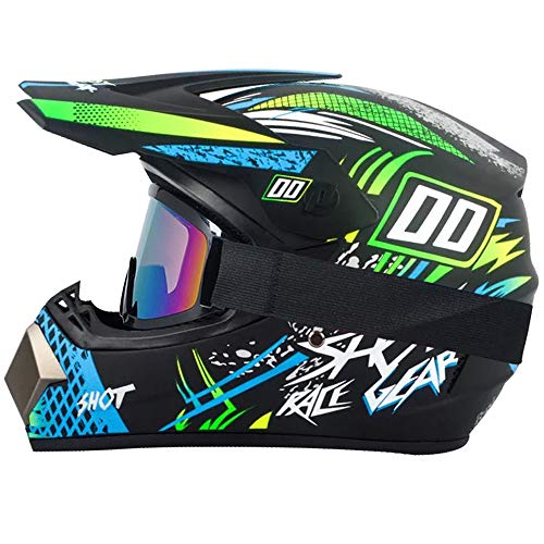 R&P Casco de motocross, para adultos, para exteriores, casco de bicicleta de montaña, de cara completa, para motocross, todoterreno, motocross, motociclismo (Arena Amarilla, M)