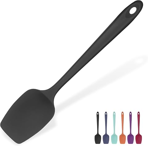 Espátula de Cuchara de Silicona: U-Taste 315℃ Resistente al Calor Lengua de Goma sin Costuras Flexible, para Antiadherentes Hornear Utensilio de Cocina Mezclar Revolver Raspar (29cm, Negro)