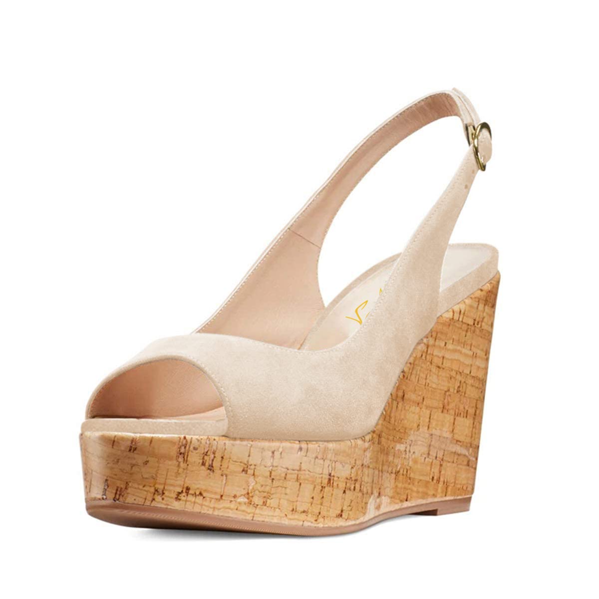 FOWT Women Peep Toe Slingback Platform Wedge Sandals High Heel Buckle Open Toe Ladies Summer Cork Sole Shoes Size 4-15 M US