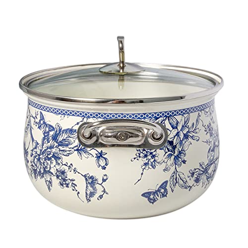 Stp Goods Enameled Aluminum Pot Bird Of Paradise Belly Deep Casserole Cooking Pot With Glass Lid Cookware Soup Pot (6.55-Qt. (6.2 L)), White #TOP3