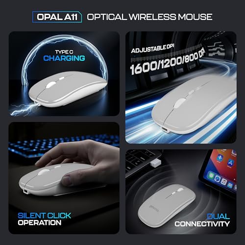 Image of Geonix Opal A11 Optical Wireless Mouse | High Precision Tracking, Silent Click, 3 DPI Modes, Type-C Rechargeable, 10 m Range, 4-Button Ergonomic Design