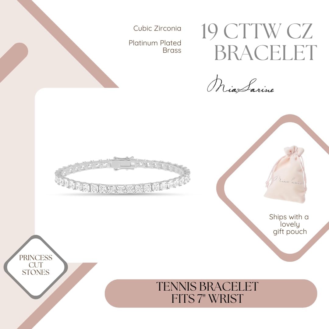 19 Cttw Princess Cut Cubic Zirconia Tennis Bracelet for Women - Image 3