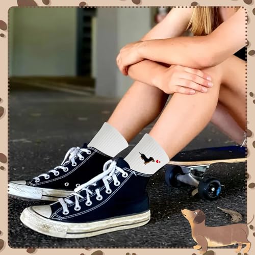 MOAZIFI Dackel Hundesocken mit Herz-Stickerei, Dackelsocken, Dackel Geschenke Atmungsaktiv, Geruchsneutral & Reibungsfrei, Geschenkset inklusive Karte und Tasche