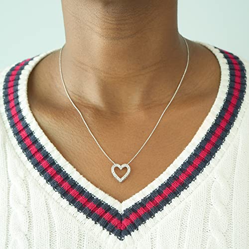 Timeless Love 1/10 CT Diamond Heart Necklace for Women, Sterling Silver Heart Pendant with 18" Cable Chain and Spring Ring Clasp, Elegant Dainty Diamond Pendant Jewelry Gift3
