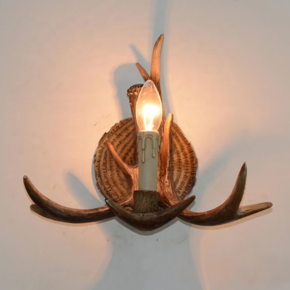 KXEcoLife American Retro Antlers Wall Lamp LED Personality Creative Living Room Restaurant Bedroom Villa Clothing Store Cafe Bar Log Cabin Aisle Light (Style 22)