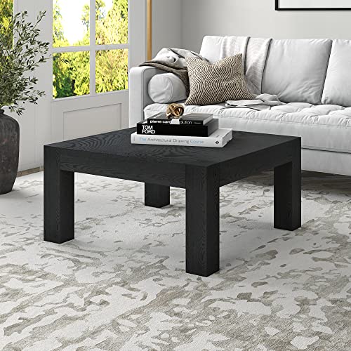 Henn&Hart 34" Square Coffee Table with Wood Top for Living Room, Family Room, Office, or Apartment, Natural Black by Henn&Hart - Image 2