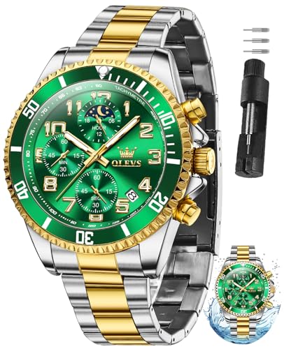 Image of OLEVS Watches for Men Stainless Steel Dress Men Watch with Date Big Face Chronograph Waterproof Luxury Fashion Watch Blue /Black /Gold /Green /Silver Face Relojes para Hombres